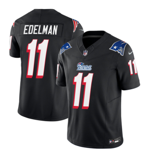 Men's New England Patriots #11 Julian Edelman Black 2023 F.U.S.E. Throwback Limited Stitched Football Jersey - Custom Name