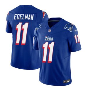 Men's New England Patriots #11 Julian Edelman Blue 2023 F.U.S.E. Throwback Limited Stitched Football Jersey - Custom Name
