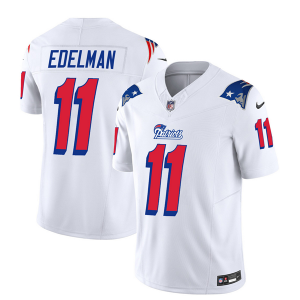 Men's New England Patriots #11 Julian Edelman White 2023 F.U.S.E. Throwback Limited Stitched Football Jersey - Custom Name