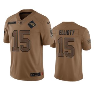 Men's New England Patriots #15 Ezekiel Elliott 2023 Brown Salute To Service Limited Stitched Football Jersey - Custom Name