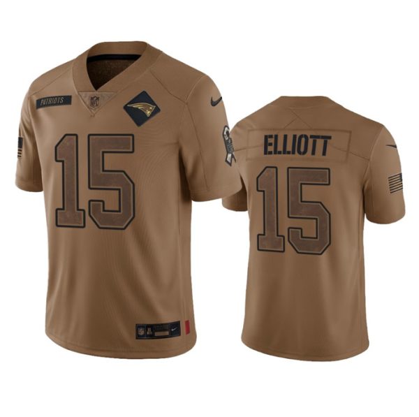 Men's New England Patriots #15 Ezekiel Elliott 2023 Brown Salute To Service Limited Stitched Football Jersey - Custom Name