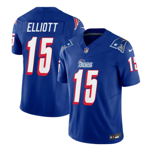 Men's New England Patriots #15 Ezekiel Elliott Blue 2023 F.U.S.E. Throwback Limited Stitched Football Jersey - Custom Name