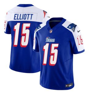Men's New England Patriots #15 Ezekiel Elliott Blue White 2023 F.U.S.E. Vapor Limited Stitched Football Jersey - Custom Name