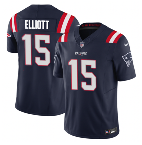 Men's New England Patriots #15 Ezekiel Elliott Navy 2023 F.U.S.E. Vapor Limited Stitched Football Jersey - Custom Name