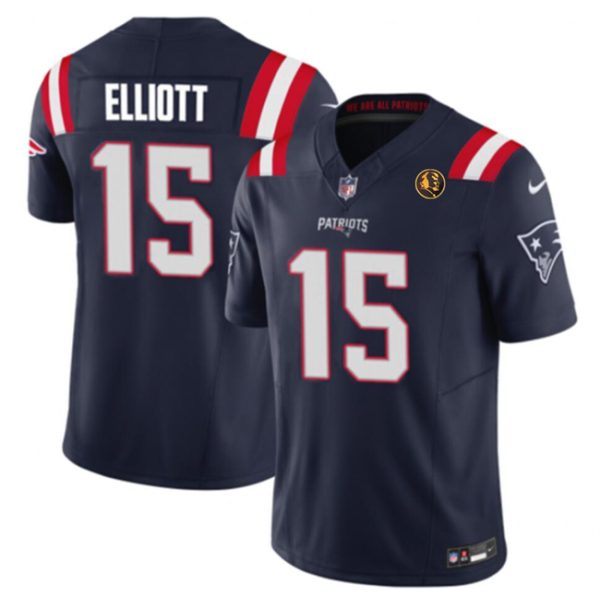 Men's New England Patriots #15 Ezekiel Elliott Navy 2023 F.U.S.E. With John Madden Patch Vapor Limited Stitched Football Jersey - Custom Name