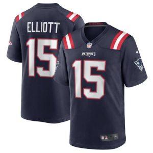 Men's New England Patriots #15 Ezekiel Elliott Navy Stitched Game Jersey - Custom Name