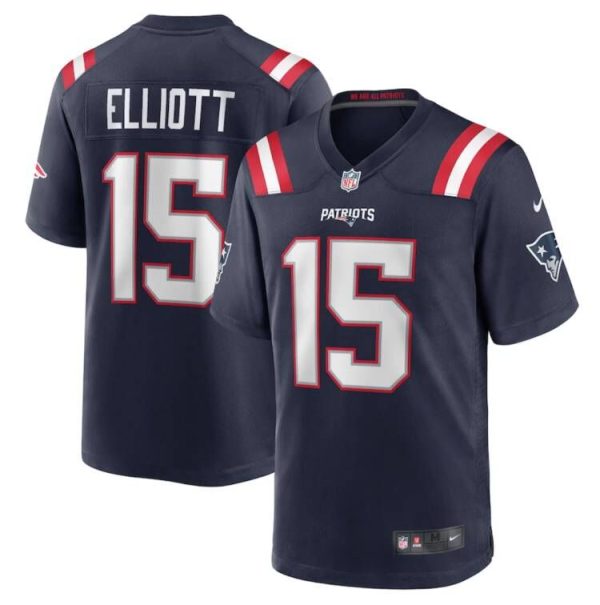 Men's New England Patriots #15 Ezekiel Elliott Navy Stitched Game Jersey - Custom Name