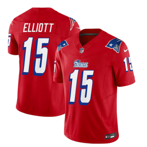 Men's New England Patriots #15 Ezekiel Elliott Red 2023 F.U.S.E. Throwback Limited Stitched Football Jersey - Custom Name