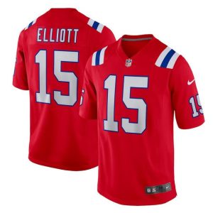 Men's New England Patriots #15 Ezekiel Elliott Red Stitched Game Jersey - Custom Name