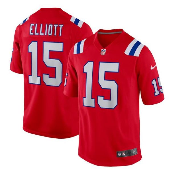 Men's New England Patriots #15 Ezekiel Elliott Red Stitched Game Jersey - Custom Name