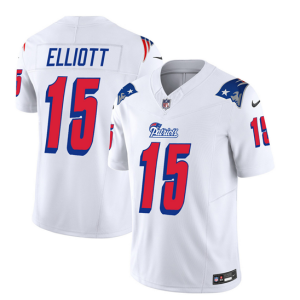 Men's New England Patriots #15 Ezekiel Elliott White 2023 F.U.S.E. Throwback Limited Stitched Football Jersey - Custom Name