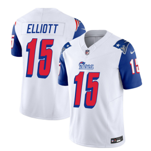 Men's New England Patriots #15 Ezekiel Elliott White Blue 2023 F.U.S.E. Throwback Limited Stitched Football Jersey - Custom Name