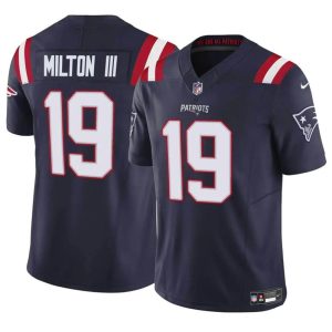 Men's New England Patriots #19 Joe Milton III Navy 2024 F.U.S.E. Vapor Limited Stitched Football Jersey - Custom Name