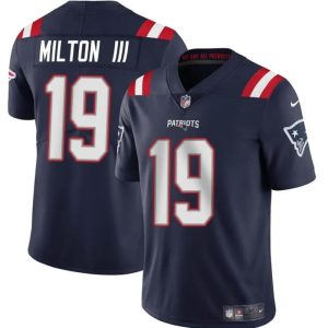 Men's New England Patriots #19 Joe Milton III Navy 2024 Vapor Limited Stitched Football Jersey - Custom Name