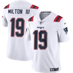 Men's New England Patriots #19 Joe Milton III White 2024 Vapor Limited Stitched Football Jersey - Custom Name