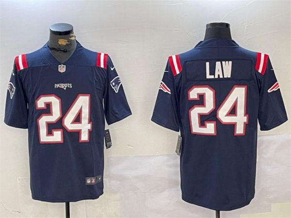 Men's New England Patriots #24 Ty Law Navy Vapor Limited Stitched Football Jersey - Custom Name