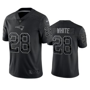 Men's New England Patriots #28 James White Black Reflective Limited Stitched Football Jersey - Custom Name