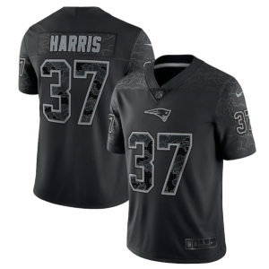 Men's New England Patriots #37 Damien Harris Black Reflective Limited Stitched Football Jersey - Custom Name