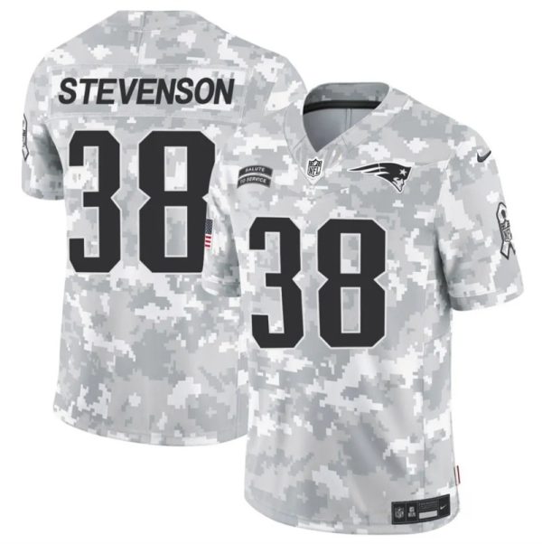 Men's New England Patriots #38 Rhamondre Stevenson 2024 F.U.S.E Arctic Camo Salute to Service Limited Stitched Jersey - Custom Name