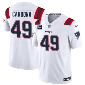 Men's New England Patriots #49 Joe Cardona White F.U.S.E. With 1-Star C Patch Vapor Limited Stitched Football Jersey - Custom Name