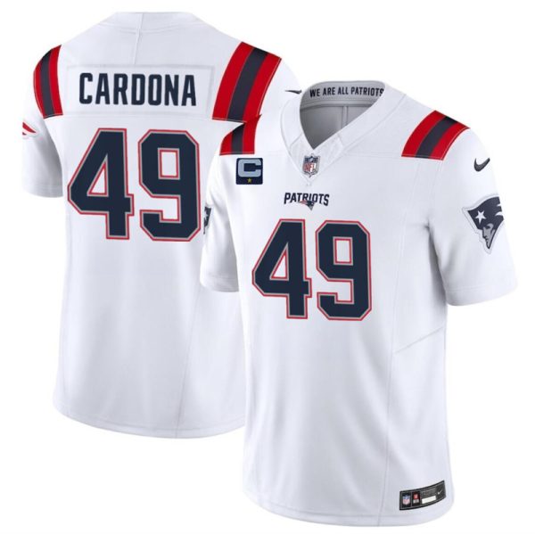 Men's New England Patriots #49 Joe Cardona White F.U.S.E. With 1-Star C Patch Vapor Limited Stitched Football Jersey - Custom Name