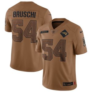 Men's New England Patriots #54 Tedy Bruschi 2023 Brown Salute To Service Limited Football Jersey - Custom Name