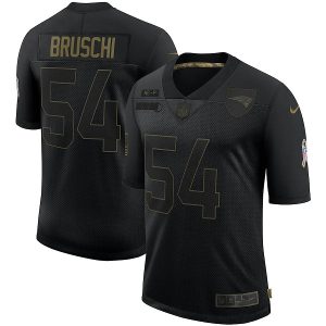 Men's New England Patriots #54 Tedy Bruschi Black NFL 2020 Salute To Service Limited Stitched Jersey - Custom Name