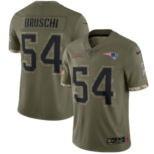 Men's New England Patriots #54 Tedy Bruschi Olive 2022 Salute To Service Limited Stitched Jersey - Custom Name