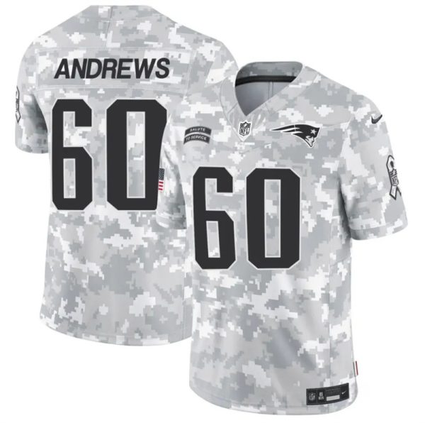 Men's New England Patriots #60 David Andrews 2024 F.U.S.E Arctic Camo Salute to Service Limited Stitched Jersey - Custom Name