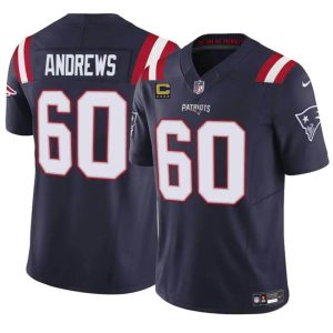Men's New England Patriots #60 David Andrews Navy 2023 F.U.S.E. With 4-Star C Patch Vapor Limited Stitched Football Jersey - Custom Name