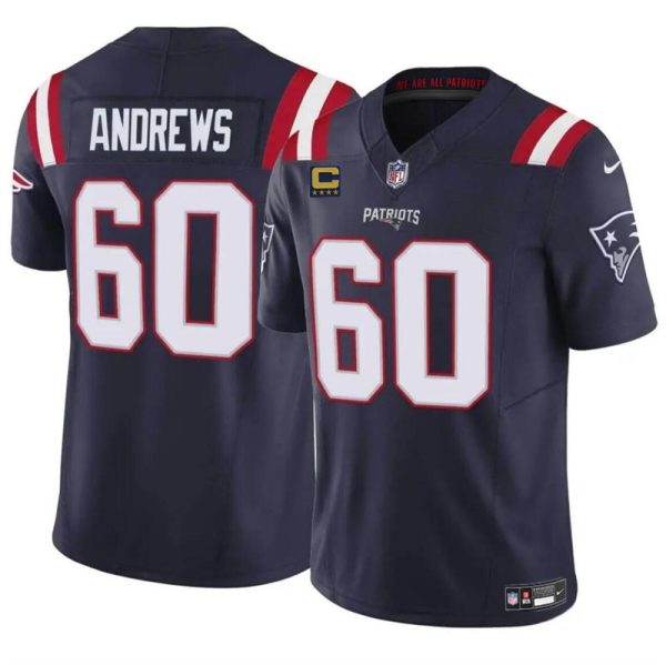 Men's New England Patriots #60 David Andrews Navy 2023 F.U.S.E. With 4-Star C Patch Vapor Limited Stitched Football Jersey - Custom Name