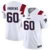 Men's New England Patriots #60 David Andrews White 2023 F.U.S.E. With 4-Star C Patch Vapor Limited Stitched Football Jersey - Custom Name
