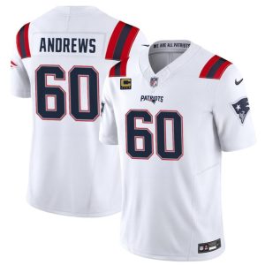 Men's New England Patriots #60 David Andrews White 2023 F.U.S.E. With 4-Star C Patch Vapor Limited Stitched Football Jersey - Custom Name