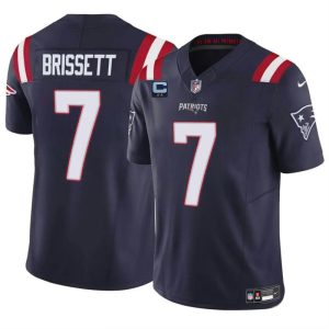 Men's New England Patriots #7 Jacoby Brissett Navy F.U.S.E. With 2-Star C Patch Vapor Limited Stitched Football Jersey - Custom Name