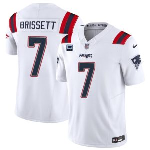 Men's New England Patriots #7 Jacoby Brissett White F.U.S.E. With 2-Star C Patch Vapor Limited Stitched Football Jersey - Custom Name