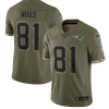 Men's New England Patriots #81 Randy Moss Olive 2022 Salute To Service Limited Stitched Jersey - Custom Name