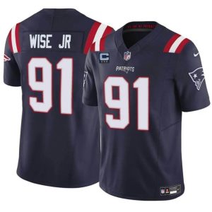 Men's New England Patriots #91 Deatrich Wise Jr Navy F.U.S.E. With 3-Star C Patch Vapor Limited Stitched Football Jersey - Custom Name