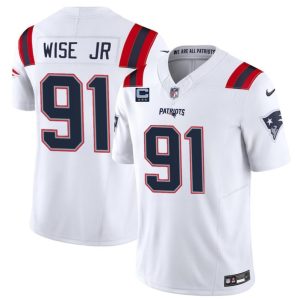 Men's New England Patriots #91 Deatrich Wise Jr White F.U.S.E. With 3-Star C Patch Vapor Limited Stitched Football Jersey - Custom Name