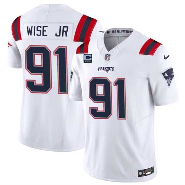 Men's New England Patriots #91 Deatrich Wise Jr White F.U.S.E. With 3-Star C Patch Vapor Limited Stitched Football Jersey - Custom Name