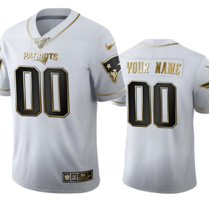Men's New England Patriots ACTIVE PLAYER Custom White 100th Season Golden Edition Stitched Jersey - Custom Name