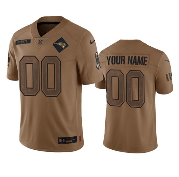Men's New England Patriots Active Player Custom 2023 Brown Salute To Setvice Limited Stitched Football Jersey - Custom Name
