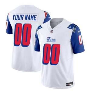 Men's New England Patriots Active Player Custom White Blue 2023 F.U.S.E. Throwback Limited Stitched Football Jersey - Custom Name