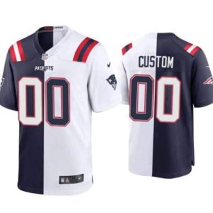 Men's New England Patriots Customized Navy White Split Stitched Game Jersey - Custom Name