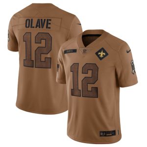 Men's New Orleans Saints #12 Chris Olave 2023 Brown Salute To Service Limited Football Jersey - Custom Name