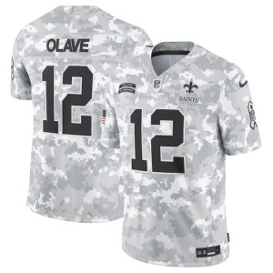 Men's New Orleans Saints #12 Chris Olave 2024 F.U.S.E Arctic Camo Salute to Service Limited Stitched Football Jersey - Custom Name