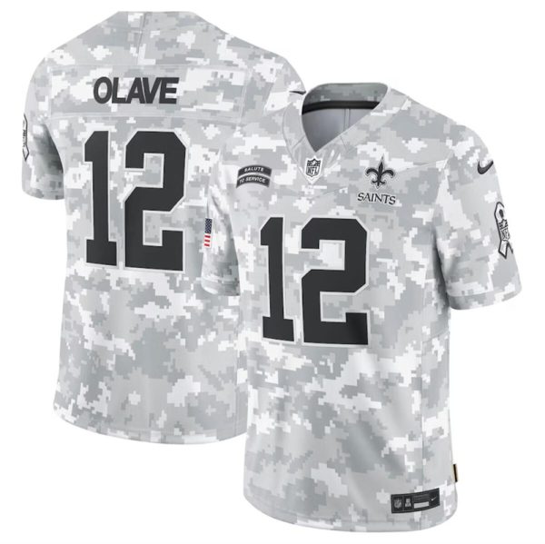 Men's New Orleans Saints #12 Chris Olave 2024 F.U.S.E Arctic Camo Salute to Service Limited Stitched Football Jersey - Custom Name