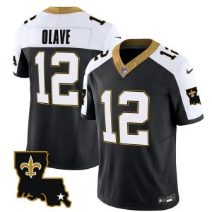 Men's New Orleans Saints #12 Chris Olave Black White 2023 F.U.S.E. 1987 Legacy Vapor Stitched Jersey - Custom Name