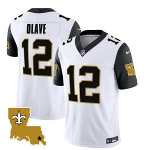 Men's New Orleans Saints #12 Chris Olave White Black 2023 F.U.S.E. 1987 Legacy Vapor Stitched Jersey - Custom Name