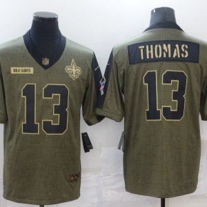 Men's New Orleans Saints #13 Michael Thomas 2021 Olive Salute To Service Limited Stitched Jersey - Custom Name