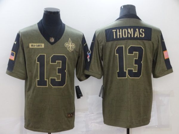 Men's New Orleans Saints #13 Michael Thomas 2021 Olive Salute To Service Limited Stitched Jersey - Custom Name